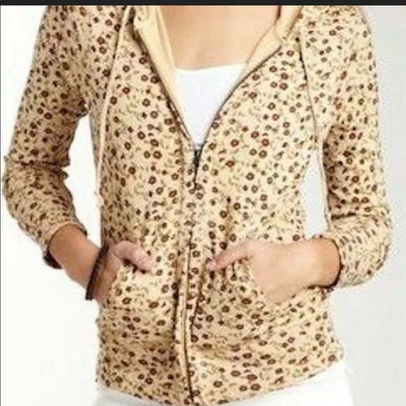 3/$20 Sale Lucky brand floral tan brown zip up hoodie XS - Picture 6 of 6
